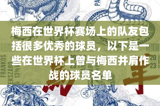 梅西在世界杯赛场上的队友包括很多优秀的球员，以下是一些在世界杯上曾与梅西并肩作战的球员名单