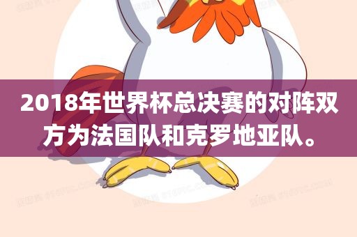 2018年世界杯总决赛的对阵双方为法国队和克罗地亚队。