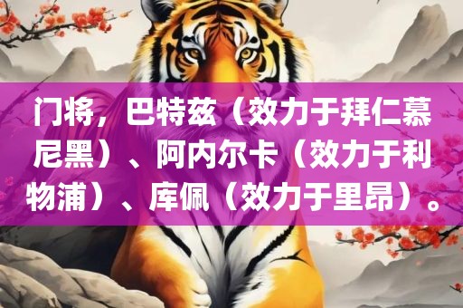 门将，巴特兹（效力于拜仁慕尼黑）、阿内尔卡（效力于利物浦）、库佩（效力于里昂）。