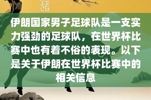 伊朗国家男子足球队是一支实力强劲的足球队，在世界杯比赛中也有着不俗的表现。以下是关于伊朗在世界杯比赛中的相关信息